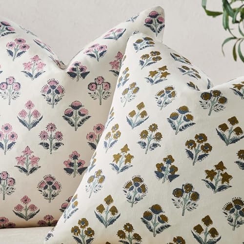 Floral Lumbar Pillow Covers Set of 2, 12x20 Inches Brown