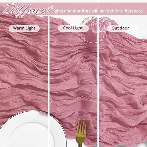 12 Pack Dusty Rose Cheesecloth Table Runner 17 x 108 Inch Gauze Table Runner Fabric Semi Sheer Cheese Cloth Table Decor Bulk for Rustic Romantic Wedding Baby Shower Table Decoration