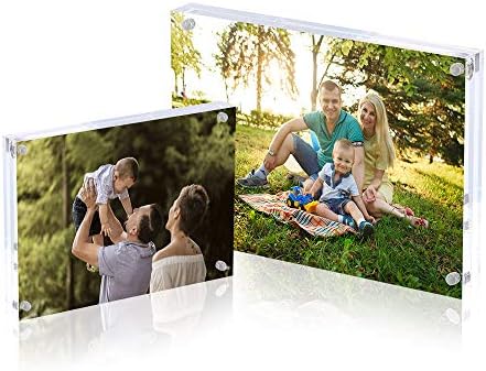AMEITECH Acrylic Photo Frame 5x7 inches, Free Standing Desktop Double Sided Magnetic Picture Display, 10 + 10MM Thickness Clear Magnet Photo Frame with Microfiber Cloth, Gift Box Package