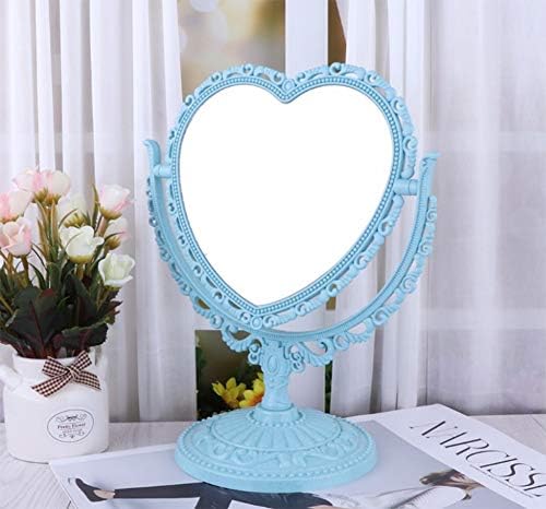 AKOAK Heart-Shaped Cosmetic Mirror - Plastic, Double-Sided, Rotatable, Lightweight Tabletop Mirror for Bathroom & Bedroom (Blue)