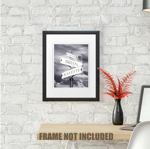 A&T ARTWORK Black and White Street Sign Photo Prints Gift,includes Names and the Date Unique Gift for the Anniversary.14x11 inches with Mat UNFRAMED