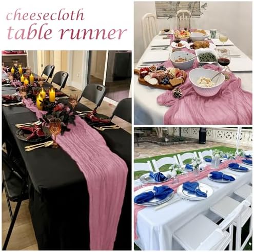 12 Pack Dusty Rose Cheesecloth Table Runner 17 x 108 Inch Gauze Table Runner Fabric Semi Sheer Cheese Cloth Table Decor Bulk for Rustic Romantic Wedding Baby Shower Table Decoration