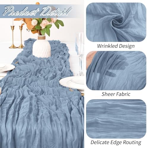 15 Pack Dusty Blue Cheesecloth Table Runner 17 x 108 inch Cheese Cloth Table Runners 9ft Blue Table Runner Rustic Romantic Sheer Gauze Runner for Wedding Party Baby Shower Table Decoration