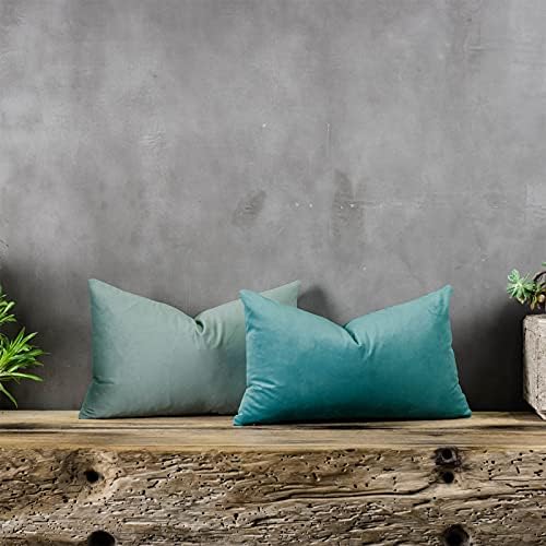 Sage Decorative Lumbar Velvet Throw Pillow Covers 16x24 inch Set of 2 with Zipper Luxury Soft Solid Rectangle Cushion Covers Case for Sofa Couch Bed Living Room