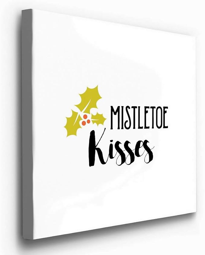 Renditions Gallery Canvas Wall Art for Christmas Decorations Mistletoe Kisses Xmas Romantic Wall Hangings for Bedroom Living Room & Kitchen Decor - 16"X16" LT05