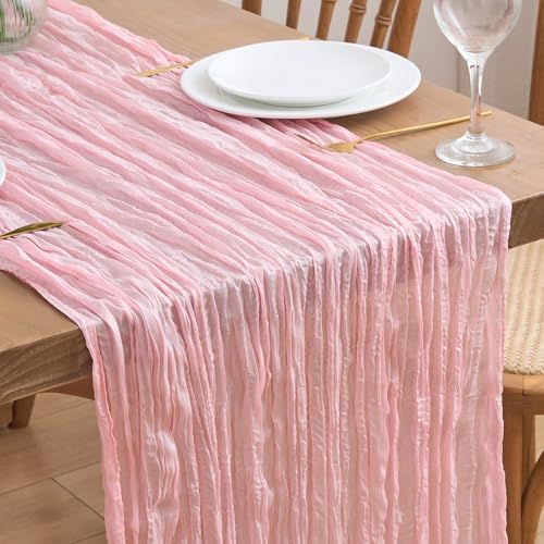 Asee'm Blush Pink Cheesecloth Table Runner Fall 10FT Sheer Wedding Decor