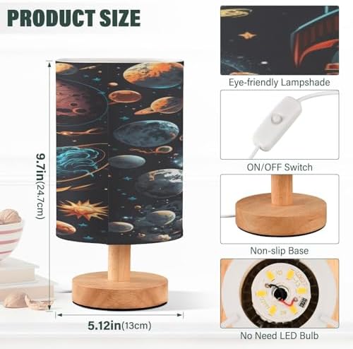 ALAZA Space Planet Solar System Universe Decor Bedside Table Lamp with USB Port for Bedroom Nightstand Office Desk LED Bulb Included