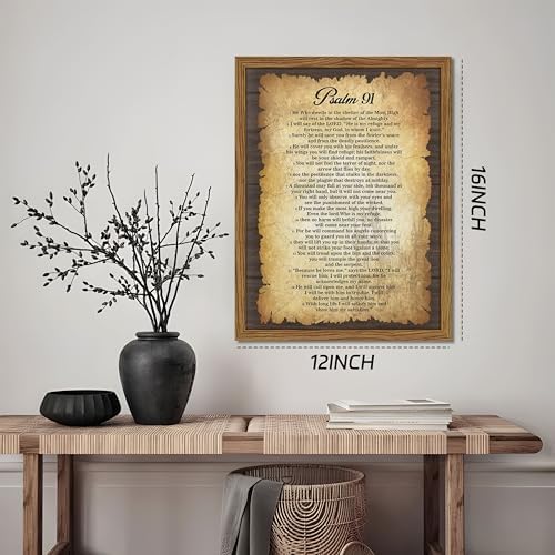 Bible Verses Wall Decor Vintage Psalm 91 Wall Art Framed 12x16 Inch | Christian Spiritual Canvas Prints, Faith Paintings, Serenity Prayer Religious Scripture Artwork for Church Prayer Room