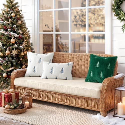 MIULEE Christmas Lumbar Faux Fur Pillow Covers 12x20 Inch White Blue