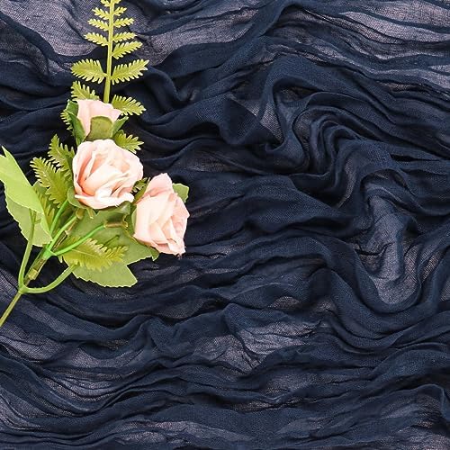 Navy Blue 10FT Cheesecloth Table Runner Boho Gauze Fabric Table Runner Rustic Sheer Runner for Wedding Bridal Baby Shower Birthday Party Boho Table Decor（1 Pack Navy Blue）