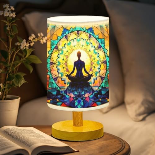 Yoga Table Lamp LED 3-Color Pressed Bedside, Yoga Shade Lamp with Wood Base for Bedroom Living Room Desk Office TL01
