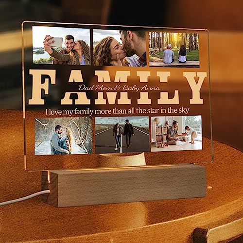 Personalized Photo Acrylic HAPPY FATHERS DAY Sign Plaque Gifts for Dad Papa Grandpa from Daughter Son Wife Customizable LED Night Light Wooden Base Lamps Desk Bedroom Decor Signs (LEDsign-Family-6