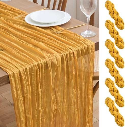 Asee'm 6pcs Gold Yellow Cheesecloth Table Runner Summer 10FT Rustic Gauze