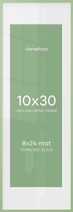 Homeforia 10x30 Green Picture Frame, High-End Metal, 8x24 Mat, Glass