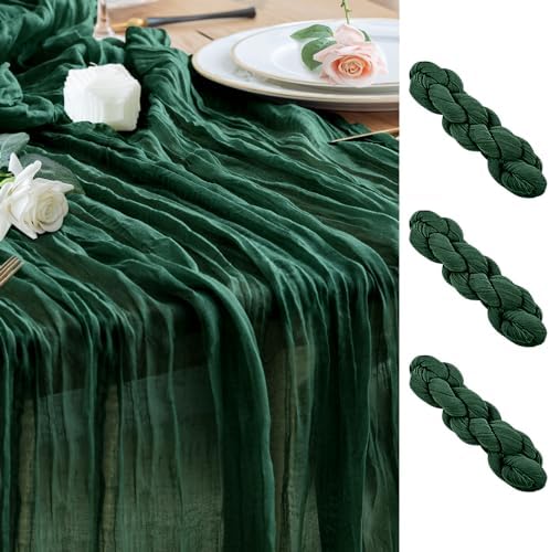 Wokceer Cheesecloth Table Runner Emerald Green 10FT Boho GauzeRunner,3Pack