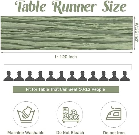 6 Pieces Sage Green 10FT Cheesecloth Table Runner Boho Gauze Fabric Table Runner Rustic Sheer Runner for Wedding Birthday Baby Shower Party Boho Table Decoration（Sage Green）