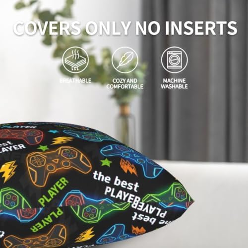 Perinsto Gamer Gaming Throw Pillow Covers Set of 2 Colorful Game Gamepads Decorative Pillowcases Soft Cushion Covers for Sofa Couch Bed Home Decor, 20"X20"