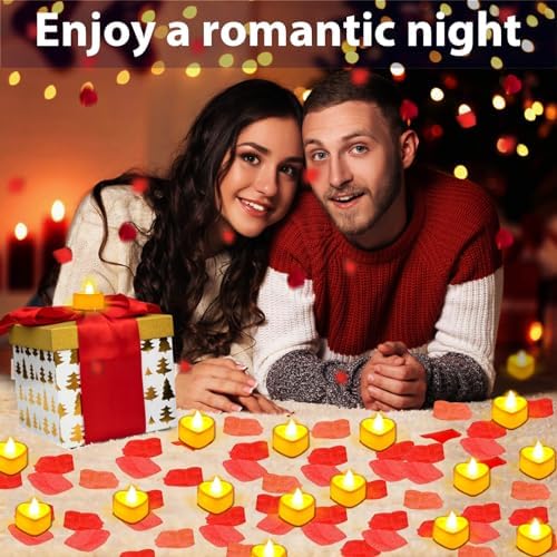 Flasoo Rose Petals and Candles Set for Romantic Decoration, 3000 Pcs Red Rose Petals and 36 Pcs Heart Candle Lights for Special Night, Wedding, Anniversary, Valentine Day for Hotel and Bedroom Decor