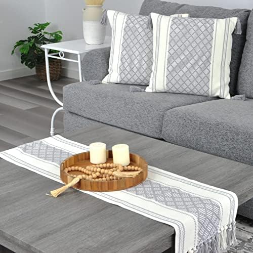 Throw Pillow Covers Gray, 20x20 inch -Set of 2 Grey/Designer Woven Boho Tassels Indoor Outdoor Checkered Cushion Covers for Couch, Patio/Farmhouse Accent Square Pillow Cases