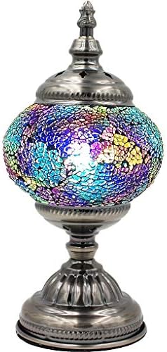 SILVERFEVER Handcrafted Mosaic Turkish Lamp Moroccan Glass Table Desk Bedside Light Bronze Base with E12 Bulb (Olive Greens)