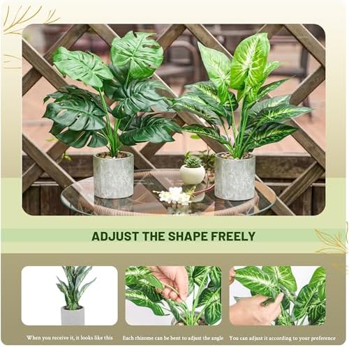 2 Pack 16" Fake Plants Monstera for Desk Shelf Decor