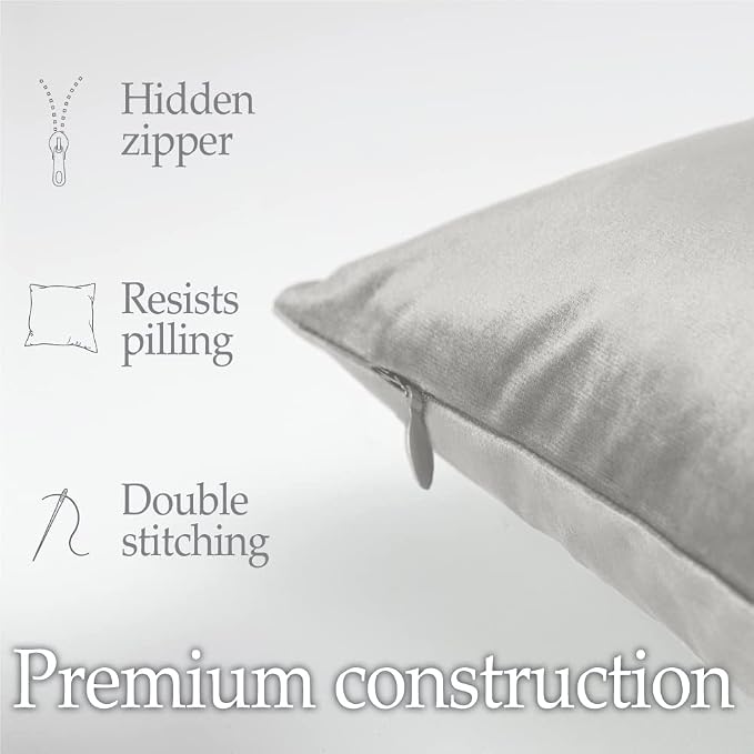 lalaLOOM Velvet Throw Pillow Covers, Set of 2, 16x16 Light Gray
