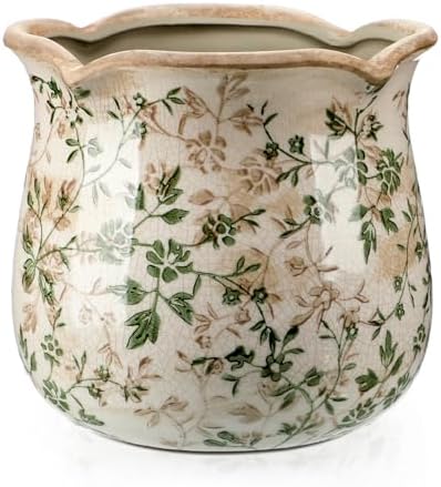 Newtay 6 Inch Vintage Ceramic Planters Crackle Glaze,Plain