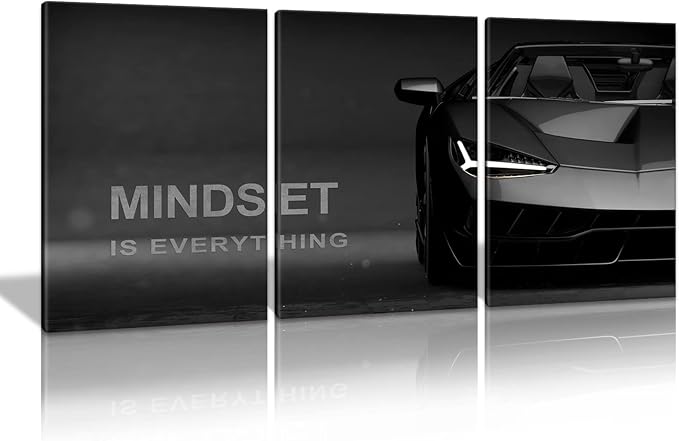 KAWAHONE Motivational Canvas Wall Art Lamborghini Posters Prints Entrepreneur -Mindset is Everything-Office Decor Set 3 Pieces Motivational Wall Art Canvas Print Inspirational Quote Ready to Hang