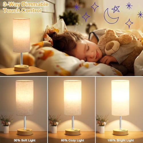 Dicoool Bedside Table Lamp Set of 2-3-Way Dimmable Touch Lamp, USB A+C