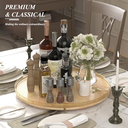 AMH 21-Inch Extra Large Lazy Susan with Oak Base and Black Iron Rail