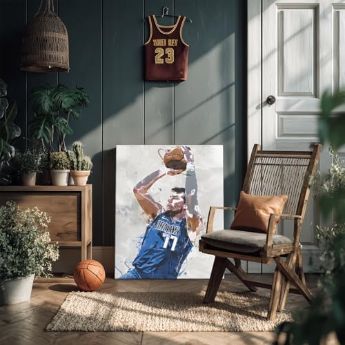 Luka Dončić Basketball Canvas Wall Art, Sports Player Poster, 16x20 Inch | Abstract splash ink athletic artwork, motivational sports wall decor for teen boys room, bedroom, living room, gym or office