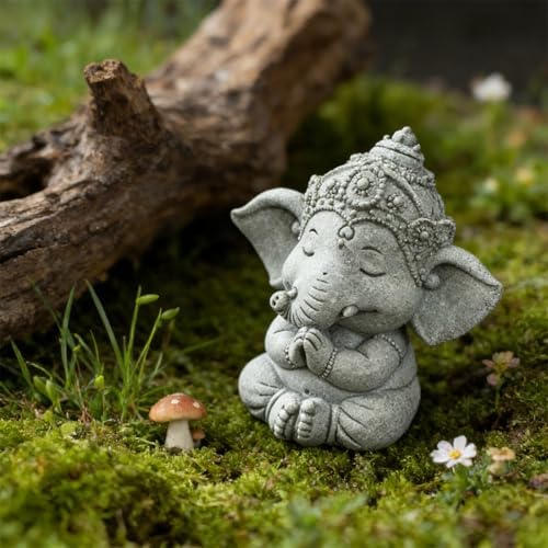 livelyfish Hindu Elephant Statue Lord Ganesha Figurine Meditation Buddha, B