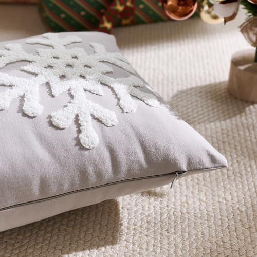 Gray Christmas Pillow Covers 12x20 Inch Embroidery Snowflake Xmas Decorative Lumbar Throw Pillow Cover Winter Holiday Pillow Case Cushion Cases for Sofa Couch Living Room Decorations Green