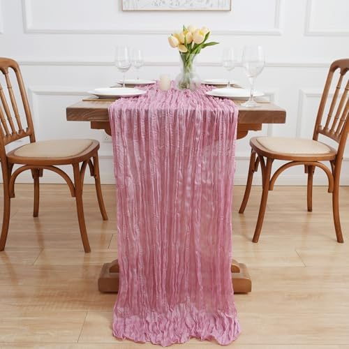Asee'm 3pcs Pink Cheesecloth Table Runner Summer 10FT Gauze Sheer Rustic