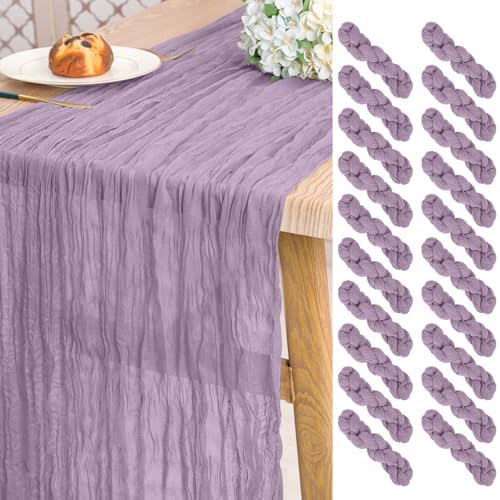 20 Pack Purple Cheesecloth Table Runner Long,21.5 x 120 Inch
