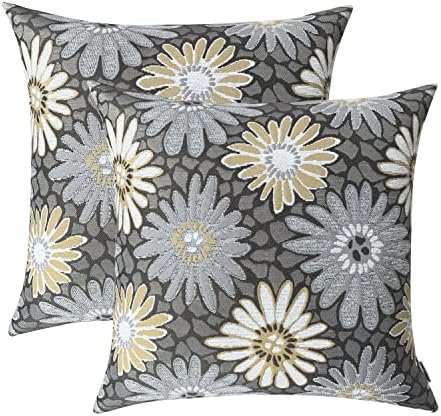20x20 Floral Jacquard Throw Pillow Covers, 2-Pack, Grey
