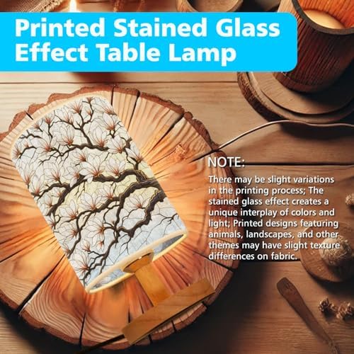 Magnolia Table Lamp LED 3-Color Pressed Bedside, Magnolia Shade Lamp with Wood Base for Bedroom Living Room Desk Office TL01