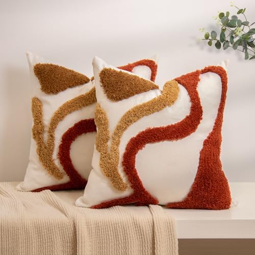 lifein Boho Pillow Covers 18x18 Set of 2 Boho Tufted Throw Pillow Covers Aesthetic Decorative Cushion Covers Farmhouse Pillow Case for Couch Sofa Bed Living Room,Home Decor