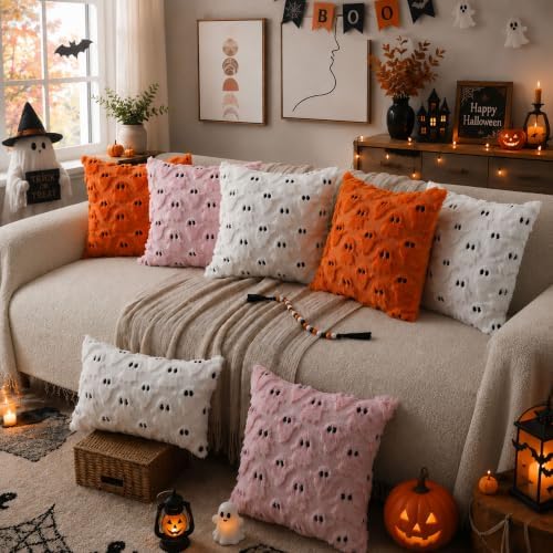 DFXSZ Halloween Pillow Covers 18x18 inch 2Pcs Pink Ghost Halloween Decor