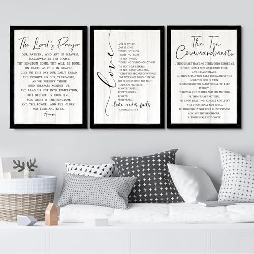 Vintage Rustic Bible Verse Framed Wall Art Set of 3, 16''×24'' Retro Positive Religious Christian Quotes Sign for God Jesus Christ Prayer, Cottagecore Holy Inspirational Catholic Scripture Decor