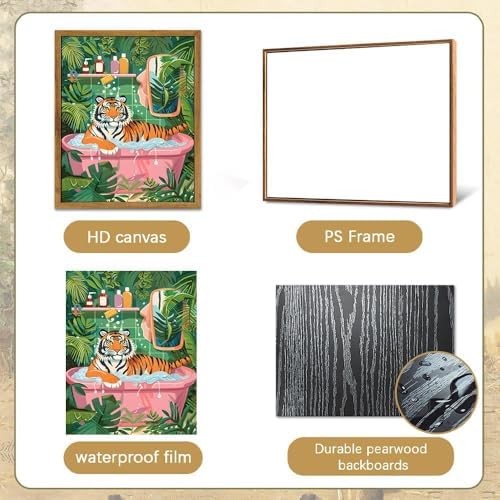 2 Pack Whimsical Tiger In Bathtub Wall Art Funny Bathroom Wall Art 16"x24" | Jungle Bathroom Decor, Funny Animal Wall Art, Bathroom Wall Art, Wall Art Set of 2, Tiger Wall Art, Ready to Hang