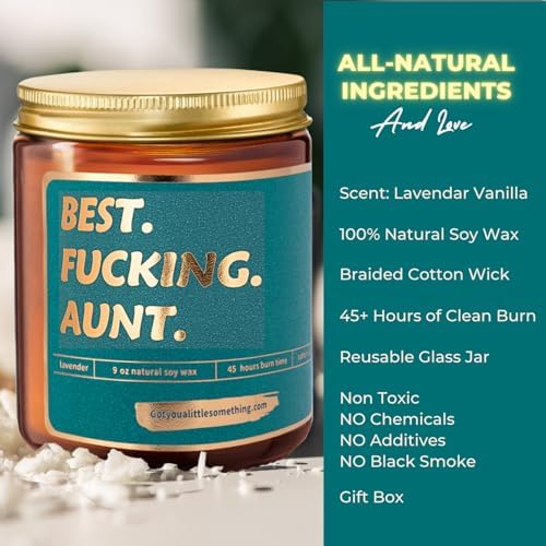 Gift for Aunt for Birthday, Mothers Day | Funny Lavender Vanilla Soy Candle | Aunts Mothers Day Present Idea from Niece, Nephew, Sister | BAE Best Auntie Ever Gifts for Women | Cool Aunt Club Candle