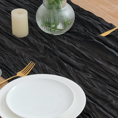 Asee'm 2pcs Black Cheesecloth Table Runner Summer 10FT Boho Gauze Rustic