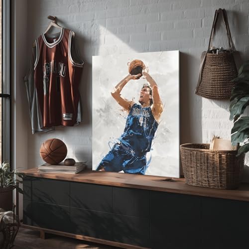 Dirk Nowitzki Basketball Canvas Wall Art, Sports Player Poster, 12x16 Inch | Abstract splash ink athletic artwork, motivational sports wall decor for teen boys room, bedroom, living room, gym or office