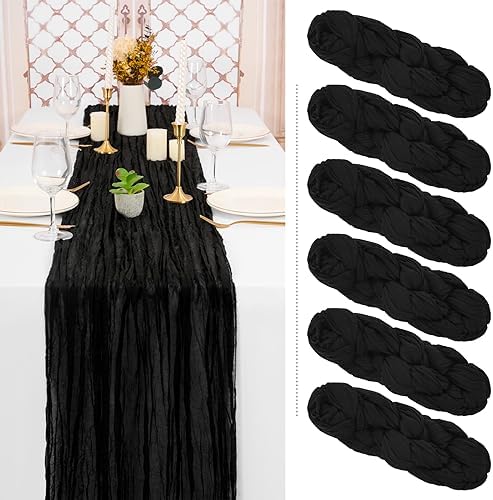 6 Pack Black Cheesecloth Table Runner, Extra Wide 35x120 Inch