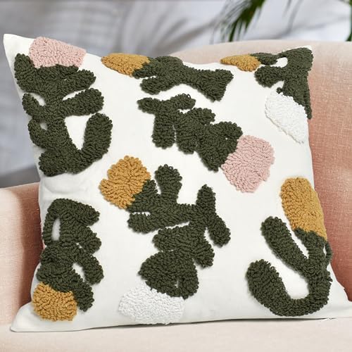 Throw Pillow Covers 18x18 Boho Tufted Fall Floral for Couch