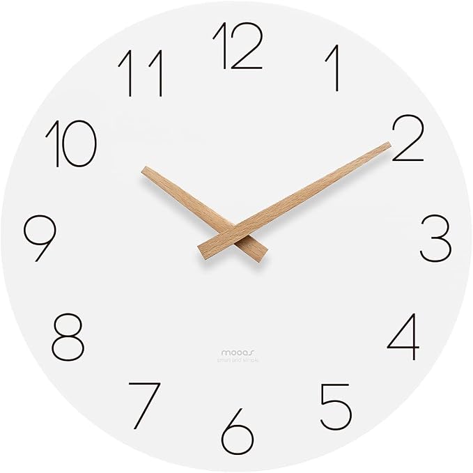 mooas Flatwood Wall Clock, 12" Analog Wall Clock, Silent Non-Ticking | Modern Wall Clocks Battery Operated for Office, Home, Bathroom, Kitchen, Bedroom, School, Living Room