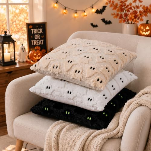 DFXSZ Halloween Pillow Covers 16x16 inch 2Pcs White Ghost Halloween Decor