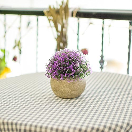 Opps Mini Artificial Plants Plastic Fake Green Colorful Flower Topiary Shrubs with Gray Pot for Home Décor – Set of 3