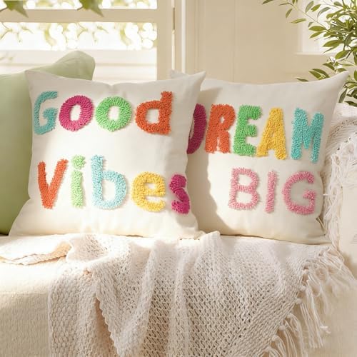 Throw Pillow Covers 18*18 Boho Spring Decorative Tufting Letters
